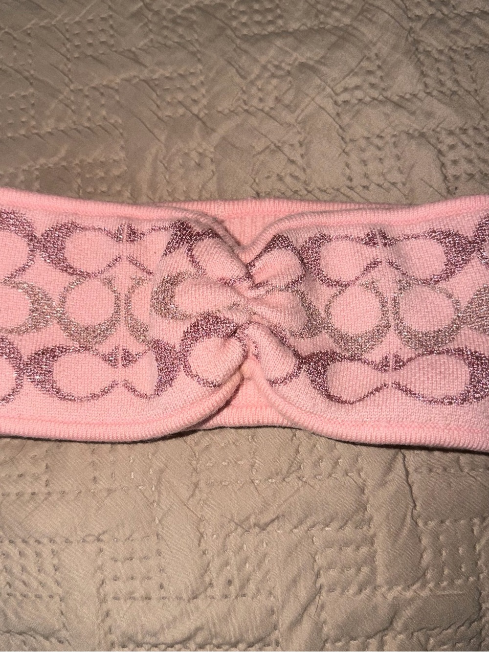 Coach Pink Metallic Logo Knit Headband